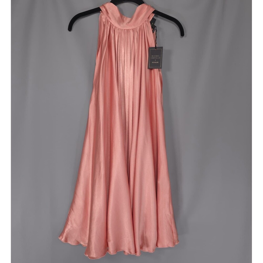 MICHAEL COSTELLO X REVOLVE New Women's Mini Dress SMALL Pink Satin Pleated